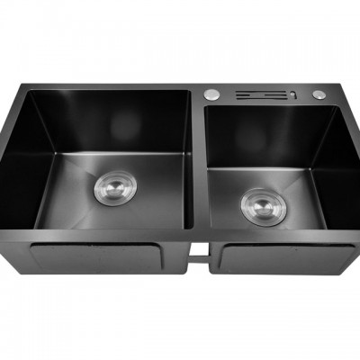 KITSINK 201 Fast Water Drainage Double Bowl Kitchen Sink with Drainer